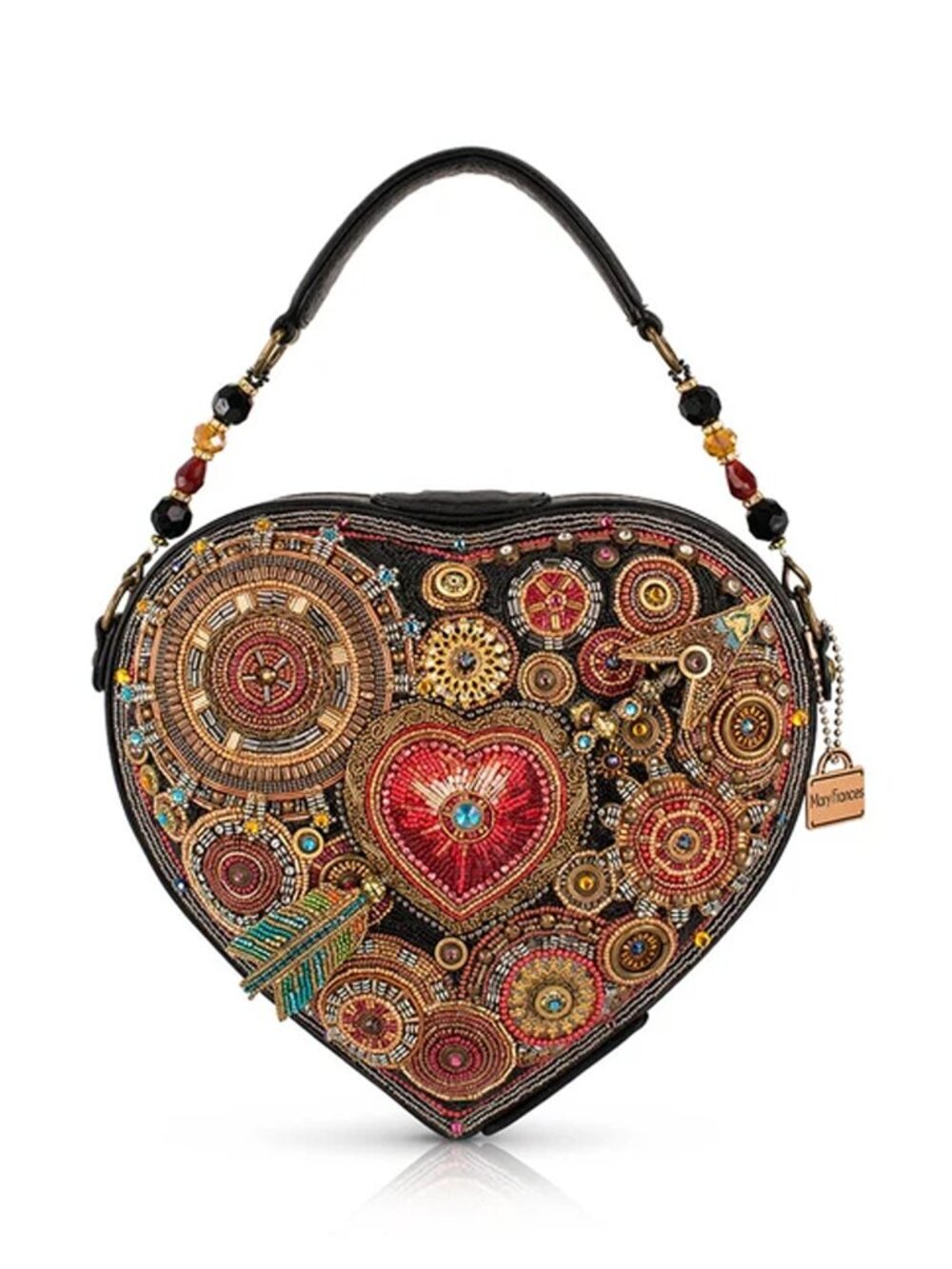 Mary Frances Heartworks Top Handle Handbag Clockwork Heart Bag Black Purse NEW